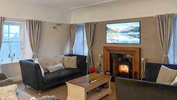 TV, fireplace