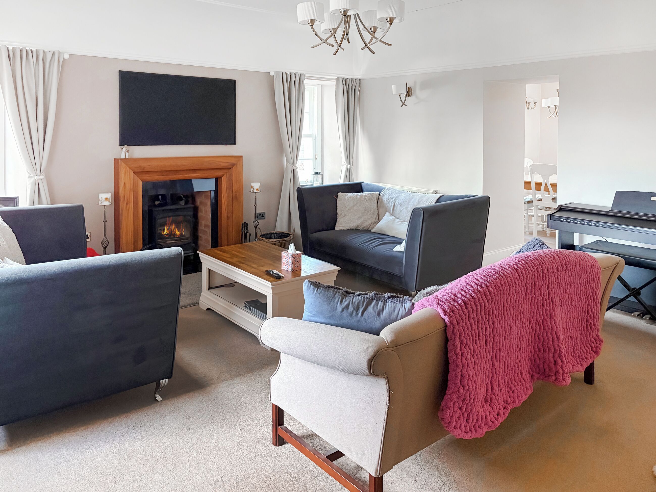 TV, fireplace