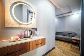 Family Room, City View | Frette Italian sheets, premium bedding, down duvets, Select Comfort beds