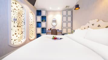 Comfort Queen Room without Window and Bathtub | Desk, laptop workspace, blackout drapes, soundproofing