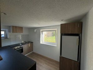 Frigorífico, microondas, horno y placa de cocina