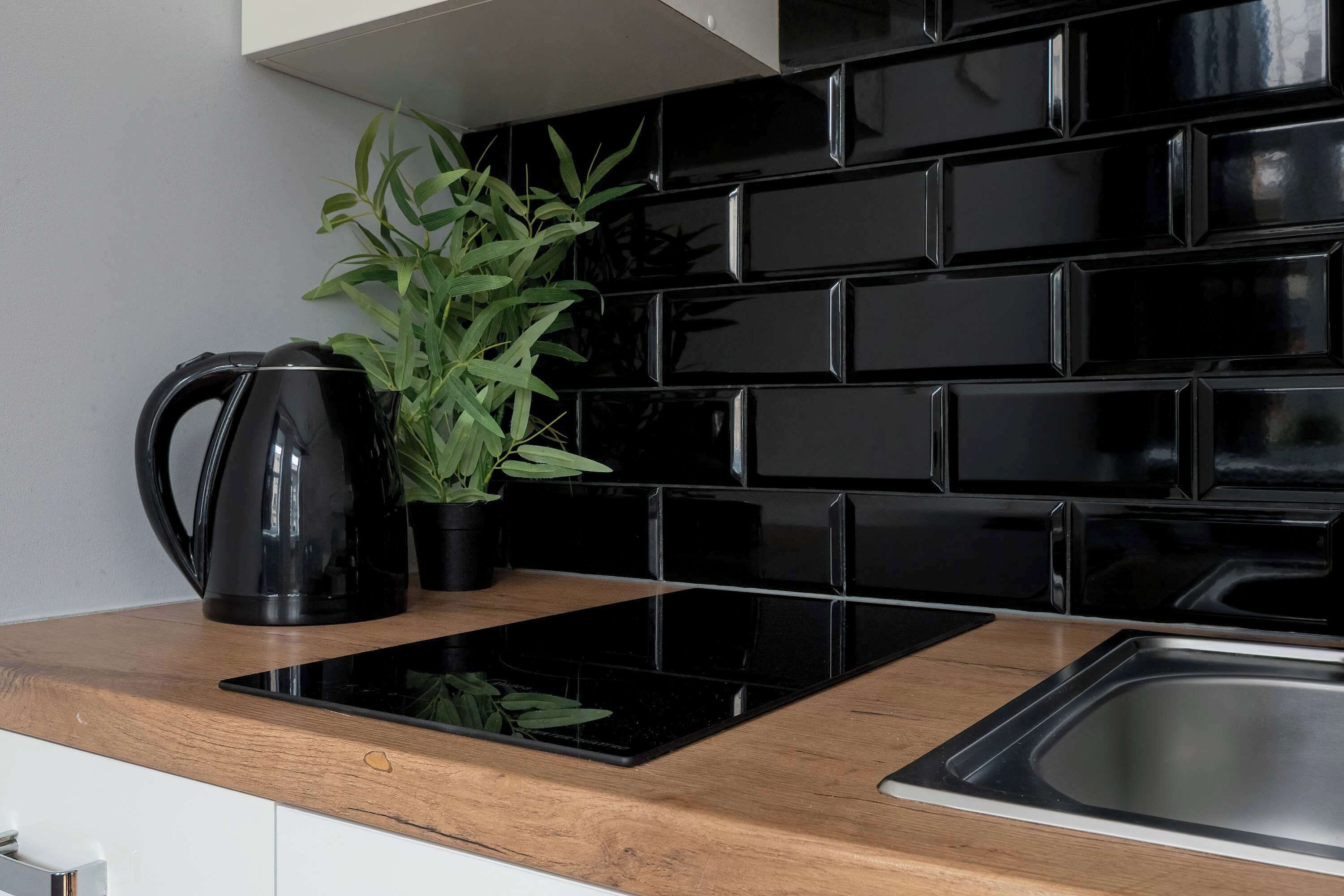 Fridge, oven, stovetop, coffee/tea maker