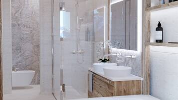 Dusche, Haartrockner, Handtücher
