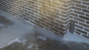 A brick wall with the illuminated sign "U STAY".