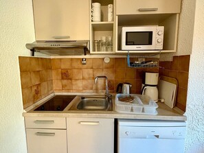 A compact kitchen with a sink, a microwave, and a dishwasher. - 8-person apt, spacious with Wi-Fi in Roquebrune-Cap-Martin (Roquebrune-Cap-Martin)