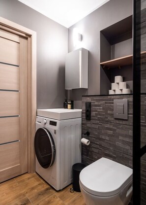 Hair dryer, towels, toilet paper - Sunny 1BR Apartment near Park & Stadium (Riga)