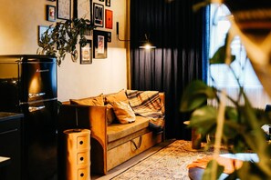 Music library, stereo - Dark & Moody Mid Century Apartment (Riga)