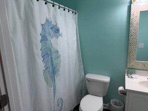 Secador de cabelo, toalhas de banho, papel higiênico