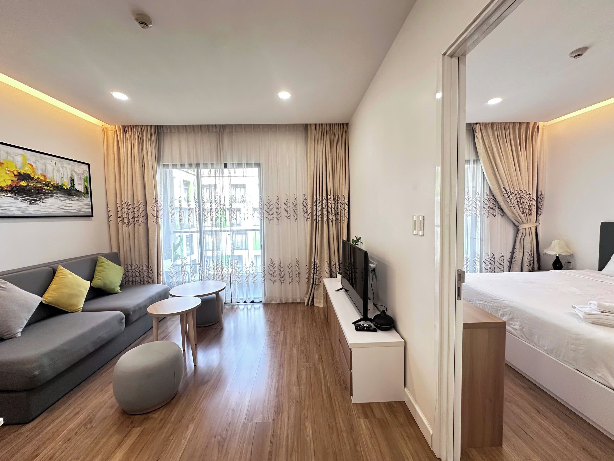 Luxury Apartment, 1 Bedroom, Kitchen, Pool View | Living area | 55-inch Smart TV with digital channels