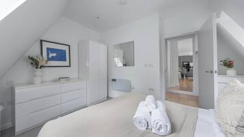1 bedroom, desk, iron/ironing board, travel cot