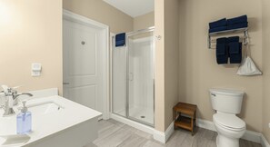 Shower, towels - York Beach 2BR Condo | Balcony, Indoor Pool, Fireplace (York)