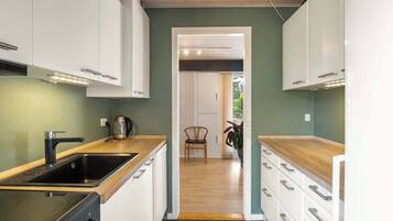 Fridge, microwave, stovetop, electric kettle