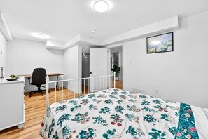 2 bedrooms, desk, iron/ironing board, travel crib