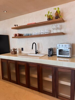 Fridge, microwave, coffee/tea maker, toaster - Sea Breeze Penthouse at Conchas Chinas (Puerto Vallarta)