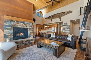 Smart TV, fireplace - Sky House Whitefish: Ski-In / Ski-Out + Hot Tub + Outdoor Fireplace + Lake Views (Whitefish)