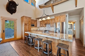 Fridge, microwave, oven, stovetop - Sky House Whitefish: Ski-In / Ski-Out + Hot Tub + Outdoor Fireplace + Lake Views (Whitefish)