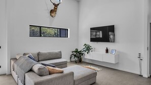 Smart TV y chimenea 