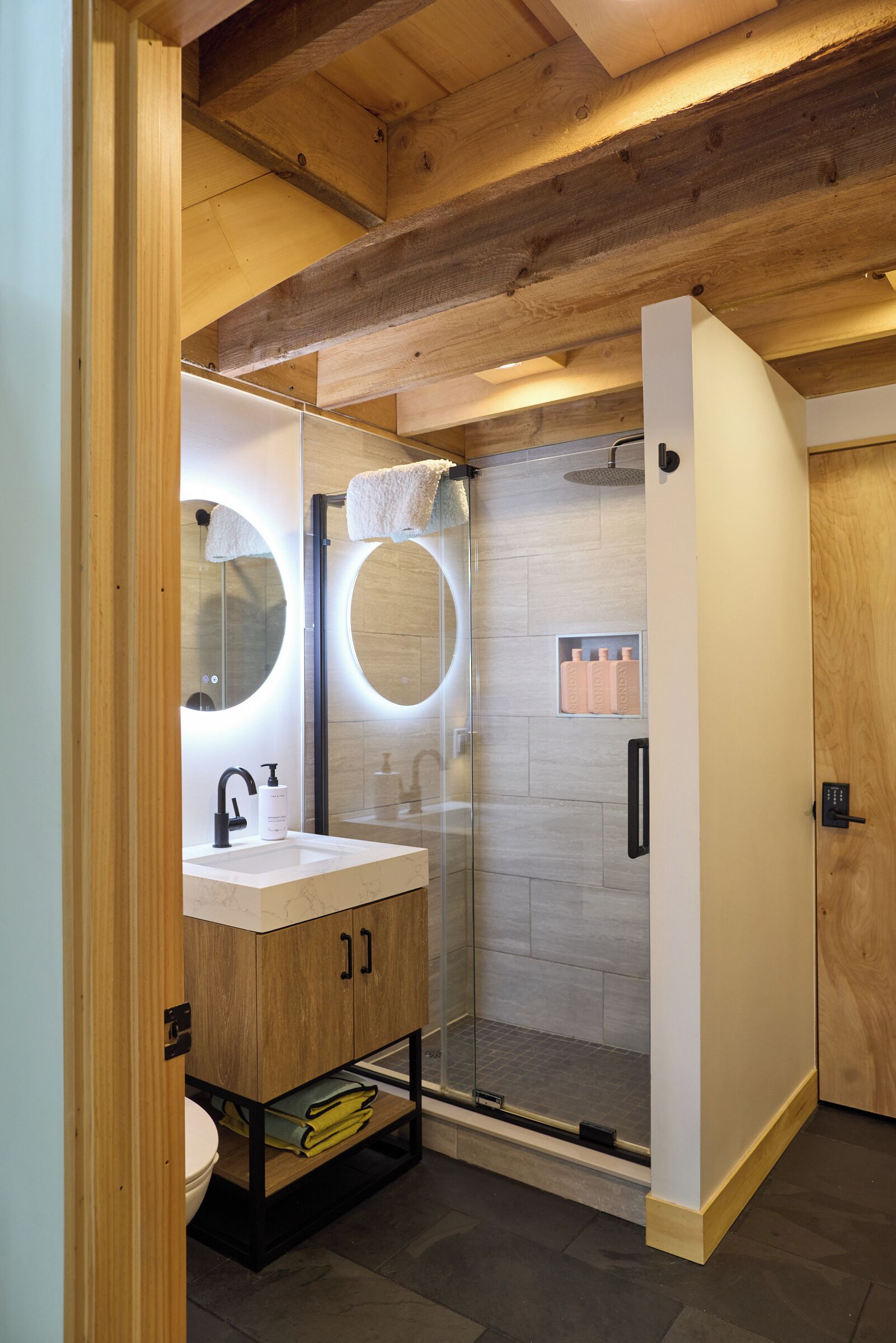 Shower, eco-friendly toiletries, hair dryer, towels