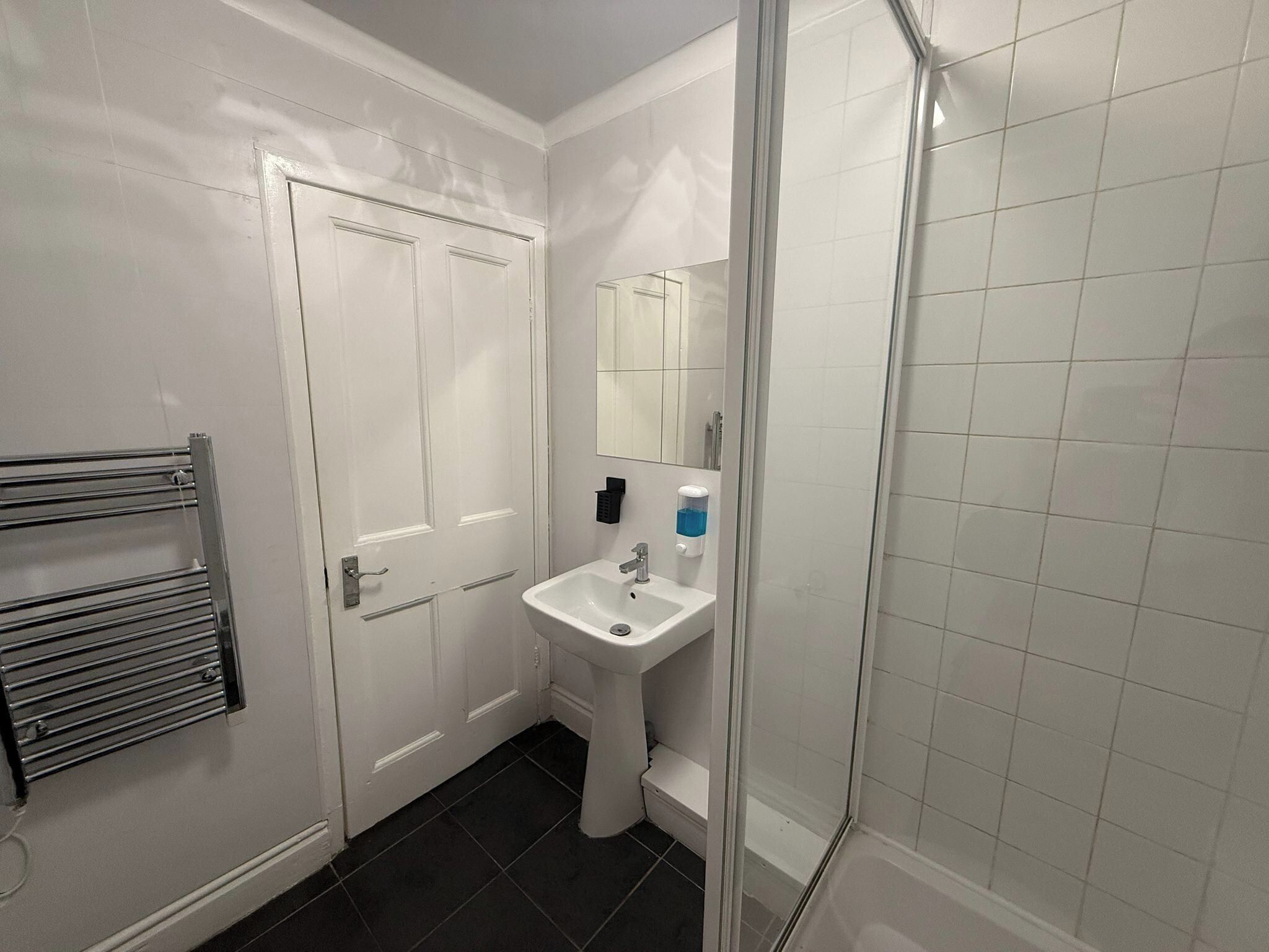 Shower, towels, toilet paper