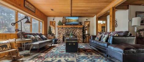 TV, fireplace, offices