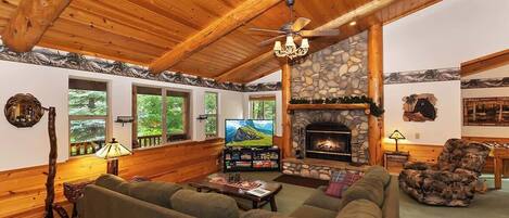 Télévision, cheminée, jeux vidéo