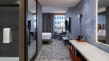 In-room safe, desk, laptop workspace, blackout curtains