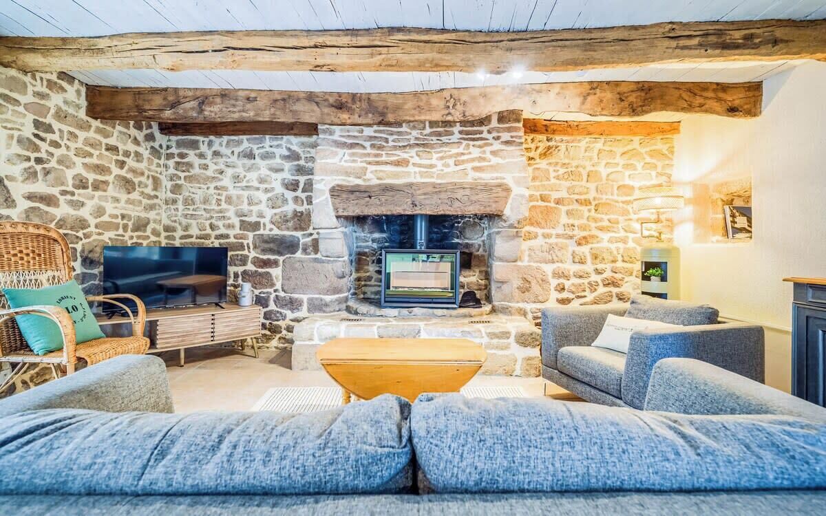 Télévision, cheminée, livres