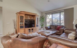 TV, fireplace - Remodelled-Walk to Pool-Patio-VS589 (Palm Desert)