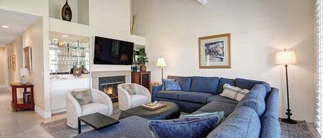 TV, fireplace, offices