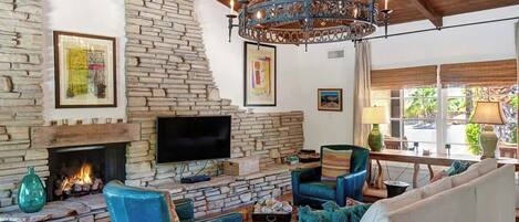 TV, fireplace, offices