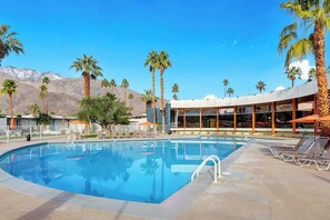 Palm Springs mid-century architecture meets mountain views in this inviting poolside retreat, where desert sunshine and vintage style create the perfect backdrop for relaxation. - Retro Mid-Century Modern Retreat at Historic Ocotillo Lodge (Palm Springs)