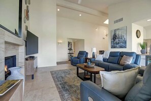Fireplace, offices - Palm Valley Condo with Elegance in Every Detail (Palm Desert)