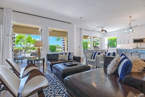 Televisio, takka, työhuone