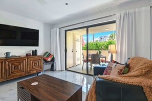 TV, offices - Pet-friendly downtown condo|Pool, tennis access (Palm Springs)