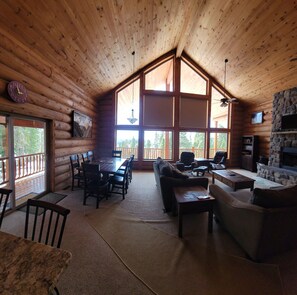 Smart TV, fireplace, DVD player, books