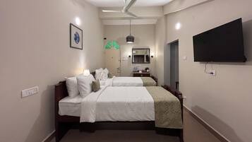 Casa Twin Rooms | In-room safe, desk, laptop workspace, iron/ironing board