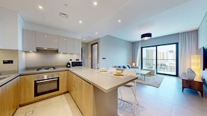 Fridge, microwave, oven, stovetop - Contemporary 1 Bedroom l Free Pool & Gym Access (Meydan)