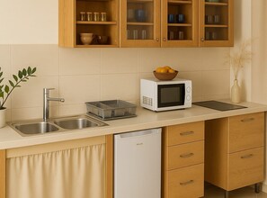 Fridge, microwave, stovetop, cookware/dishes/utensils - One Bedroom apartment with Balcony and Sea View (A3) (Podgora)