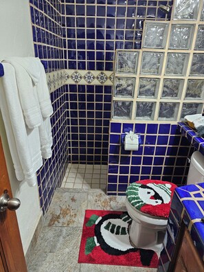 Douche, serviettes fournies, savon, papier toilette