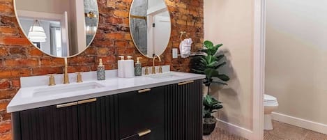Shower, hair dryer, shampoo