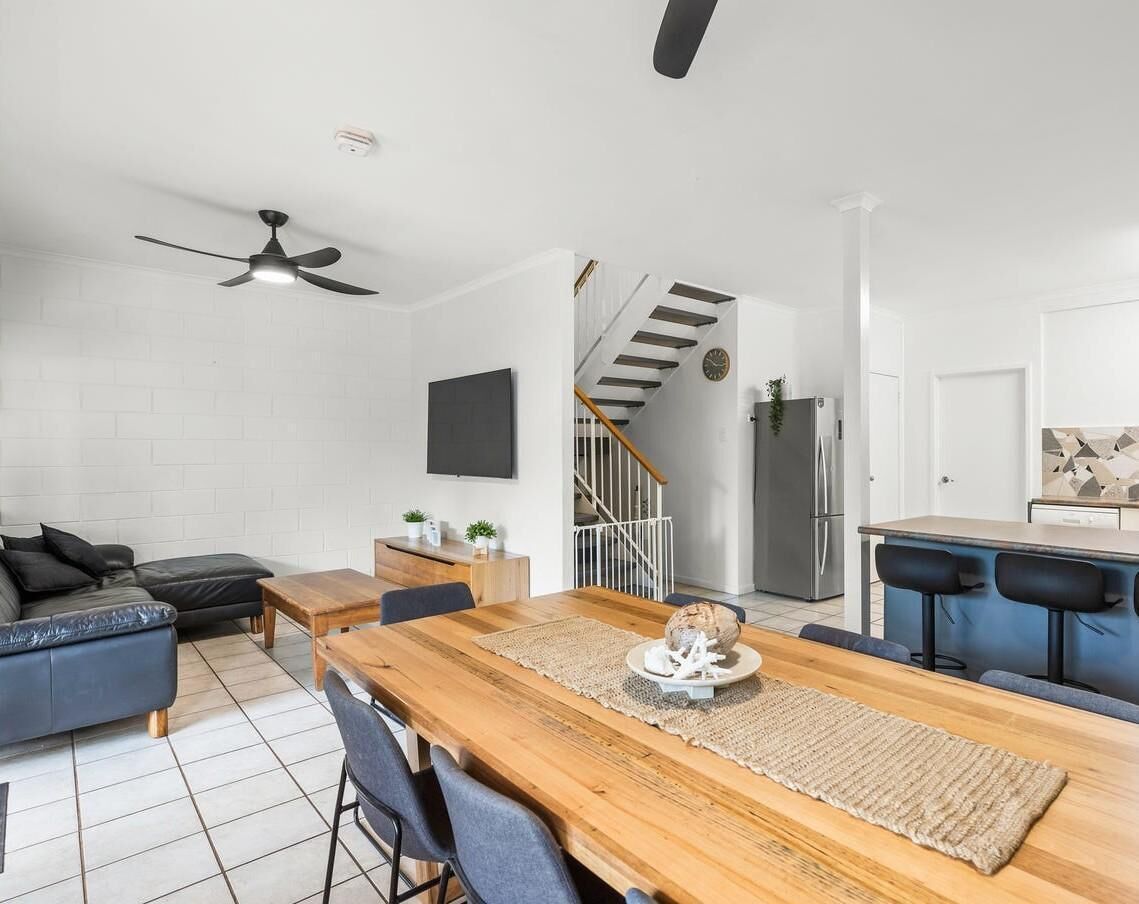 Bright open living and dining area with modern comforts