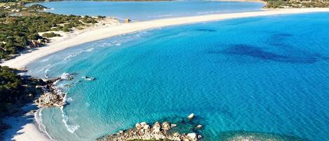 Plage, chaises longues, serviettes de plage