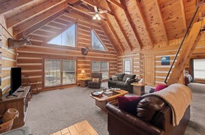 Living area - Secluded Cabin! Hot Tub, Trails, Pet Friendly! (Logan)