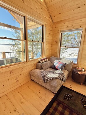 TV connectée, cheminée, livres, chaîne hi-fi