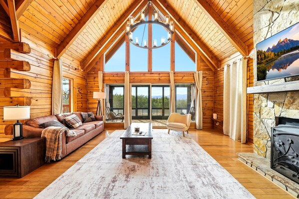 TV, fireplace, table football, offices - Mountain View Cabin with Fire Pit & Entertainment (Sevierville)