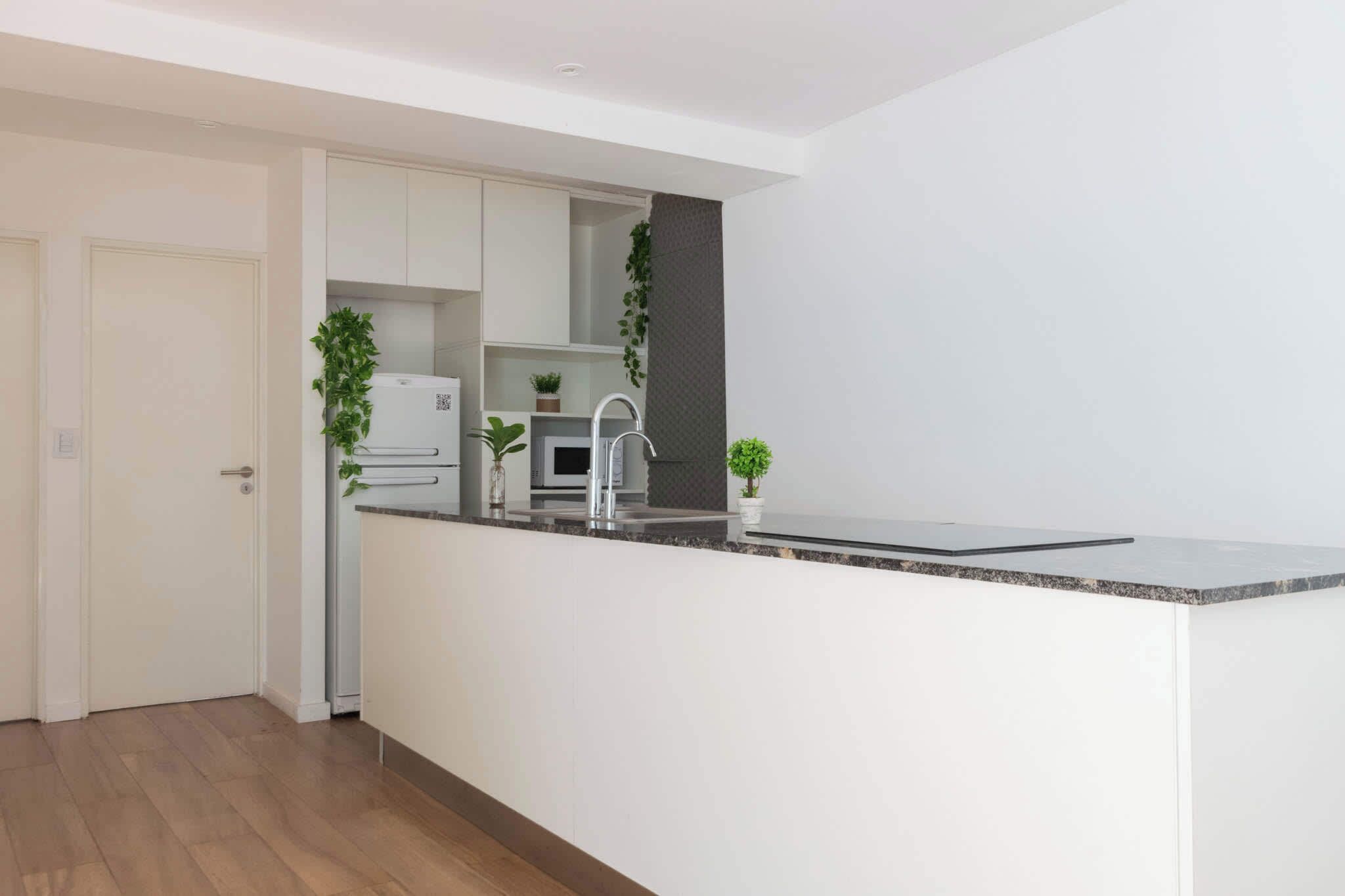 Microwave, coffee/tea maker, toaster, cookware/dishes/utensils