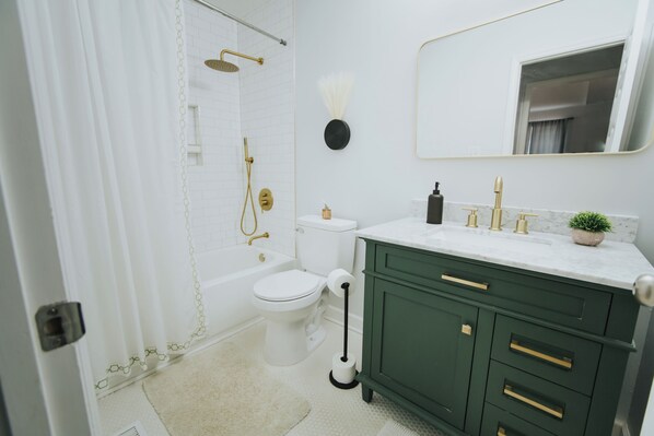 Shower, towels, soap, toilet paper - 2 Min Ride to Downtown, Stylish Spacious 3 BR Home (Raleigh)