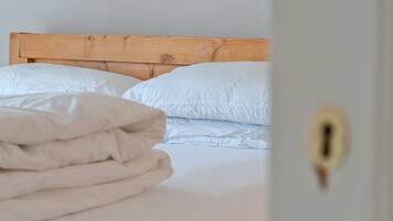 Een bureau, een strijkplank/strijkijzer, wifi, beddengoed