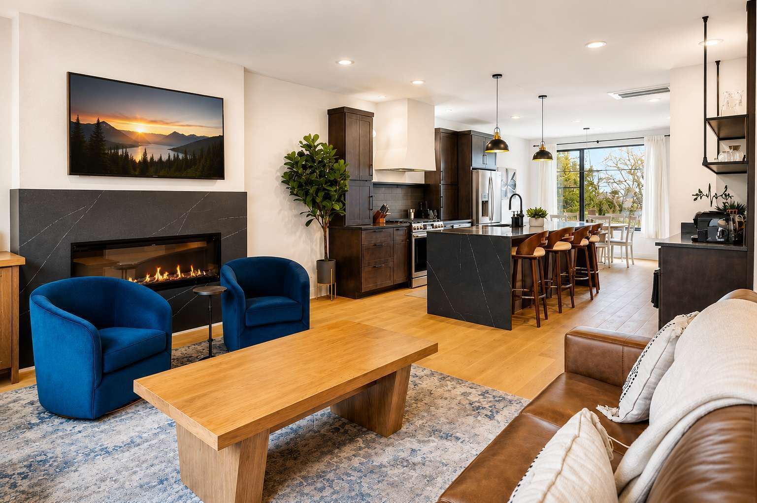 TV, fireplace, offices