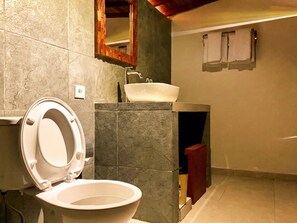 Chuveiro, produtos de toalete grátis, secador de cabelo 